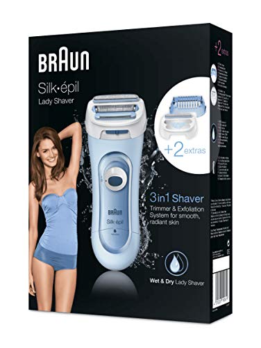 Braun Silk-épil LS 3 en 1 5160 - Afeitadora Femenina Inalámbrica, Capuchón Recortador, Accesorio Exfoliante, Color Azul