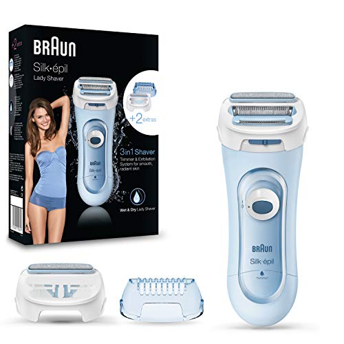 Braun Silk-épil LS 3 en 1 5160 - Afeitadora Femenina Inalámbrica, Capuchón Recortador, Accesorio Exfoliante, Color Azul