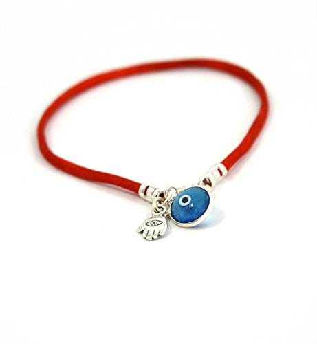 Brazalete con colgante protector de cristal azul y colgante mano de Fátima contra el mal de ojo de 18 cm Brazalete con colgante protector de cristal azul y colgante mano de Fátima contra el mal de ojo de 18 cm