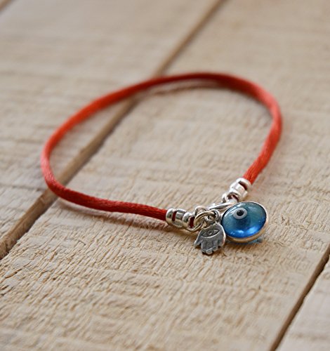 Brazalete con colgante protector de cristal azul y colgante mano de Fátima contra el mal de ojo de 18 cm Brazalete con colgante protector de cristal azul y colgante mano de Fátima contra el mal de ojo de 18 cm