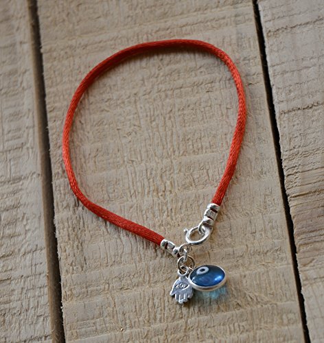 Brazalete con colgante protector de cristal azul y colgante mano de Fátima contra el mal de ojo de 18 cm Brazalete con colgante protector de cristal azul y colgante mano de Fátima contra el mal de ojo de 18 cm