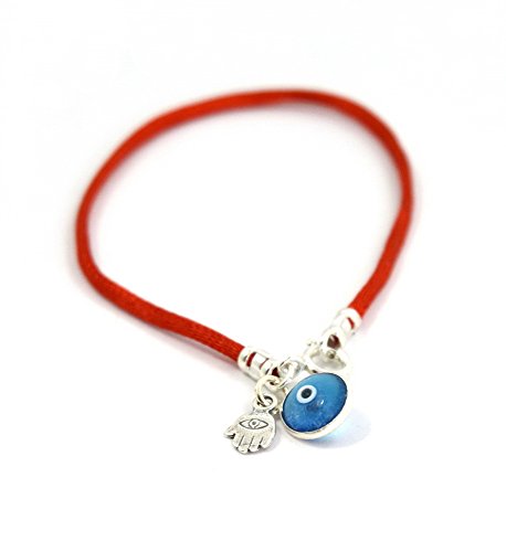 Brazalete con colgante protector de cristal azul y colgante mano de Fátima contra el mal de ojo de 18 cm Brazalete con colgante protector de cristal azul y colgante mano de Fátima contra el mal de ojo de 18 cm