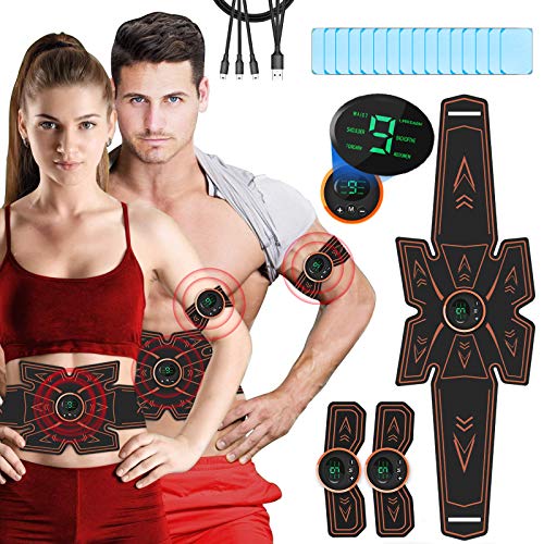 Breett Electroestimulador Muscular, Estimulador Abdominal,ABS Estimulador Muscular para Hombre/Mujer, Abdomen Brazo Piernas Glúteos, Almohadillas de Gel 16pcs (Negro1)