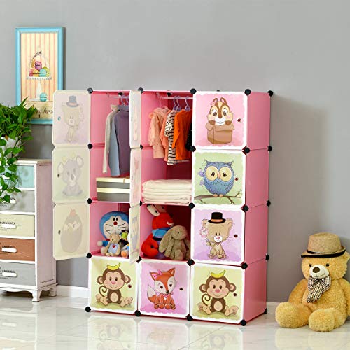 BRIAN & DANY Armario Modular Infantil de Puertas con Motivos de Animales Estanterías por Módulos Armario de Almacenaje, Rosada, 110 x 47 x 147 cm BRIAN & DANY Armario Modular Infantil de Puertas con Motivos de Animales Estanterías por Módulos Armario de Almacenaje, Rosada, 110 x 47 x 147 cm