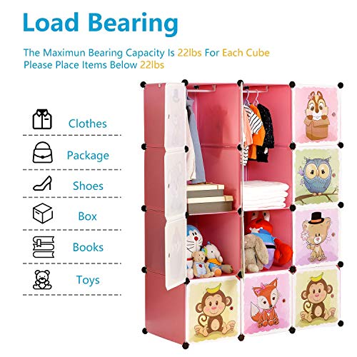 BRIAN & DANY Armario Modular Infantil de Puertas con Motivos de Animales Estanterías por Módulos Armario de Almacenaje, Rosada, 110 x 47 x 147 cm BRIAN & DANY Armario Modular Infantil de Puertas con Motivos de Animales Estanterías por Módulos Armario de Almacenaje, Rosada, 110 x 47 x 147 cm