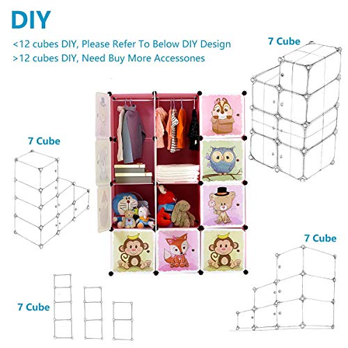 BRIAN & DANY Armario Modular Infantil de Puertas con Motivos de Animales Estanterías por Módulos Armario de Almacenaje, Rosada, 110 x 47 x 147 cm BRIAN & DANY Armario Modular Infantil de Puertas con Motivos de Animales Estanterías por Módulos Armario de Almacenaje, Rosada, 110 x 47 x 147 cm