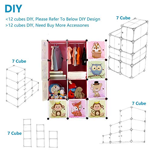 BRIAN & DANY Armario Modular Infantil de Puertas con Motivos de Animales Estanterías por Módulos Armario de Almacenaje, Rosada, 110 x 47 x 147 cm