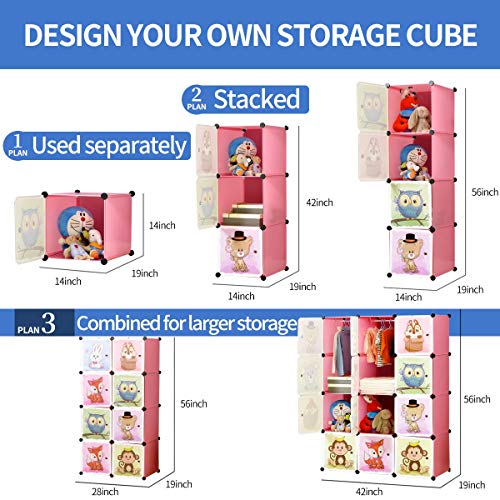 BRIAN & DANY Armario Modular Infantil de Puertas con Motivos de Animales Estanterías por Módulos Armario de Almacenaje, Rosada, 110 x 47 x 147 cm BRIAN & DANY Armario Modular Infantil de Puertas con Motivos de Animales Estanterías por Módulos Armario de Almacenaje, Rosada, 110 x 47 x 147 cm