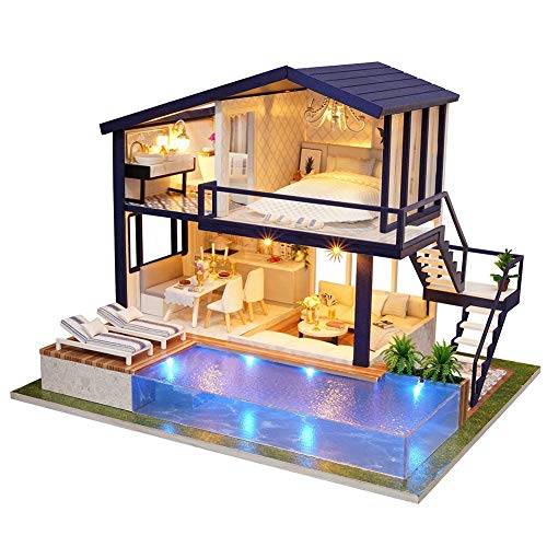Bricolaje Casa de Muñecas de Madera de Diseño, con Luces+Piscina Privada, Miniatura con Todos los Muebles, Casa de Muñecas, Juego de Descompresión(CON/SIN Cubierta de Polvo)(SIN Cubierta de polvo) Bricolaje Casa de Muñecas de Madera de Diseño, con Luces+Piscina Privada, Miniatura con Todos los Muebles, Casa de Muñecas, Juego de Descompresión(CON/SIN Cubierta de Polvo)(SIN Cubierta de polvo)