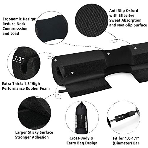 bridawn Barbell Squat Pad Conjunto Barra Sentadillas para Squats Hip Thrust Viene con 2 Correas de Tobillo de Banda de Resistencia de la Cadera Bolsa de Almacenamiento Se Adapta a la Barra Olímpica