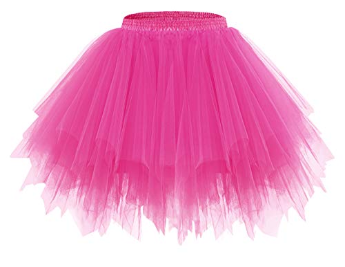 Bridesmay Mujeres Faldas Enaguas Cortas Tul Plisada Fiesta Tutu Ballet Fuchsia L