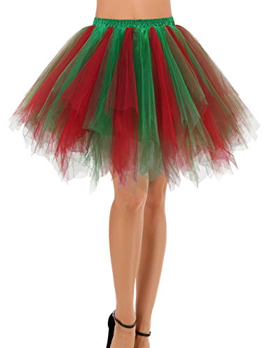 Bridesmay Mujeres Faldas Enaguas Cortas Tul Plisada Fiesta Tutu Ballet Red Green L