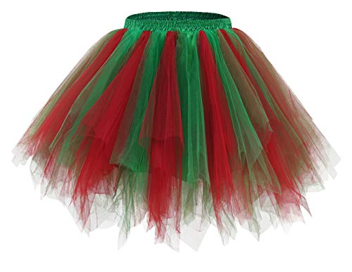 Bridesmay Mujeres Faldas Enaguas Cortas Tul Plisada Fiesta Tutu Ballet Red Green L