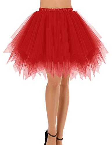 Bridesmay Mujeres Faldas Enaguas Cortas Tul Plisada Fiesta Tutu Ballet Red L