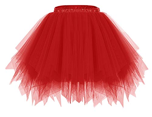 Bridesmay Mujeres Faldas Enaguas Cortas Tul Plisada Fiesta Tutu Ballet Red L