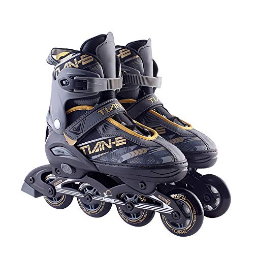 BrightFootBook Patines en Linea Ajustables, Profesionales para Adultos y Niños, con Protección incluida, 4 Ruedas, Skates, Rollers,Patines en Paralelo 4 Rueda para niñas y niños,Blackyellow-L（43-46）