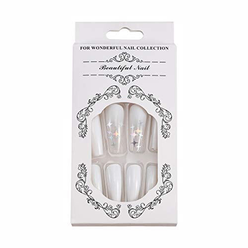 Brishow Uñas postizas largas blancas Brillo de estrella Decoraciones navideñas Presione en las uñas Bailarina Acrílico en las uñas 24 piezas para mujeres y niñas Brishow Uñas postizas largas blancas Brillo de estrella Decoraciones navideñas Presione en las uñas Bailarina Acrílico en las uñas 24 piezas para mujeres y niñas