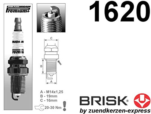 BRISK Iridium Premium+ Plus P2 1620 Bujías de Encendido, 4 piezas BRISK Iridium Premium+ Plus P2 1620 Bujías de Encendido, 4 piezas