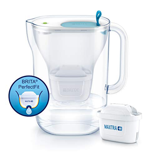 BRITA Style azul - Jarra de Agua Filtrada con 1 cartucho MAXTRA+, Filtro de agua BRITA que reduce la cal y el cloro, Agua filtrada para un sabor óptimo, 2.4L