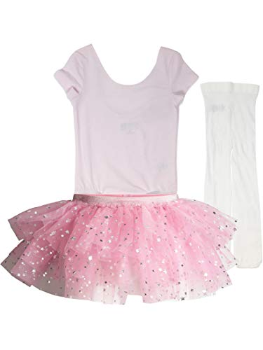 Broadway Kids Traje de Ballet de Manga Corta con Maillot, Leotardos y Tutú para Niña, Rosa 4 Años