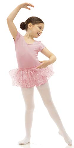 Broadway Kids Traje de Ballet de Manga Corta con Maillot, Leotardos y Tutú para Niña, Rosa 4 Años
