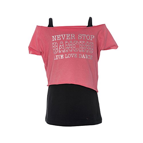 Brody & Co.Camiseta de baile para niña con dos capas y la inscripción «Never Stop Dancing Live Love Dance» Rosa coral 7-8 Años