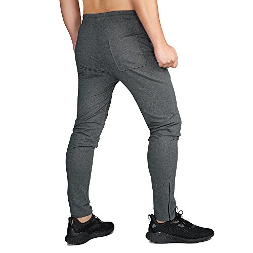 Broki - Pantalones de chándal ajustados con cremallera para hombre, pantalones deportivos informales para correr, ir al gimnasio, pantalones chinos de chándal, color negro Gris gris oscuro 27-32 Broki - Pantalones de chándal ajustados con cremallera para hombre, pantalones deportivos informales para correr, ir al gimnasio, pantalones chinos de chándal, color negro Gris gris oscuro 27-32