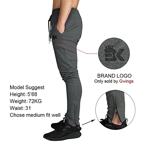 Broki - Pantalones de chándal ajustados con cremallera para hombre, pantalones deportivos informales para correr, ir al gimnasio, pantalones chinos de chándal, color negro Gris gris oscuro 27-32