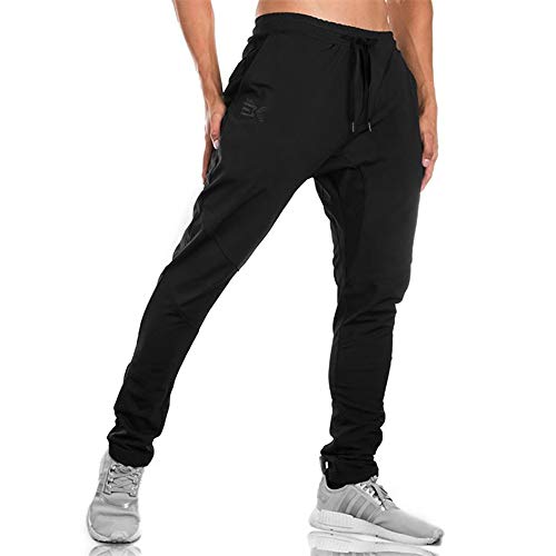 Brokig - Pantalones de deporte para hombre, corte ajustado, con bolsillos dobles Negro Negro ( 27-32