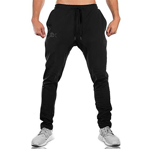 Brokig - Pantalones de deporte para hombre, corte ajustado, con bolsillos dobles Negro Negro ( 34-37