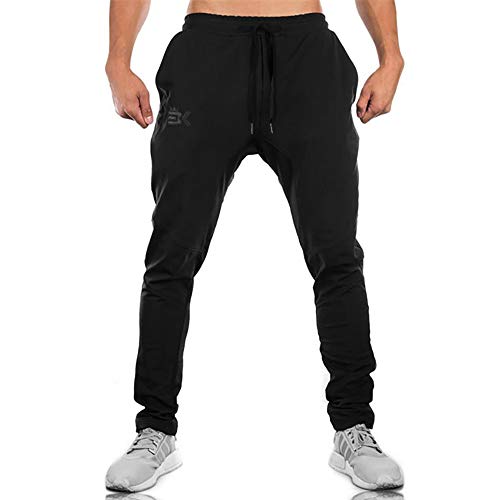 Brokig - Pantalones de deporte para hombre, corte ajustado, con bolsillos dobles Negro Negro ( M