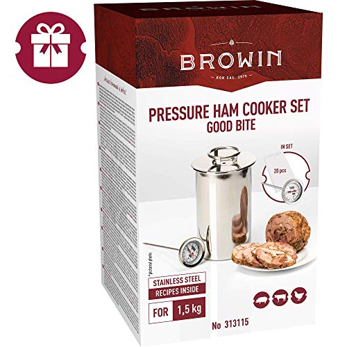 Browin 313115 Hervidor Inoxidable jamonero, 1,5 kg, Color Plateado, Juego de termómetro para cocinar y Bolsas para Hacer Cortes caseros de 11 x 11 x 18 cm, Acero, plata Browin 313115 Hervidor Inoxidable jamonero, 1,5 kg, Color Plateado, Juego de termómetro para cocinar y Bolsas para Hacer Cortes caseros de 11 x 11 x 18 cm, Acero, plata
