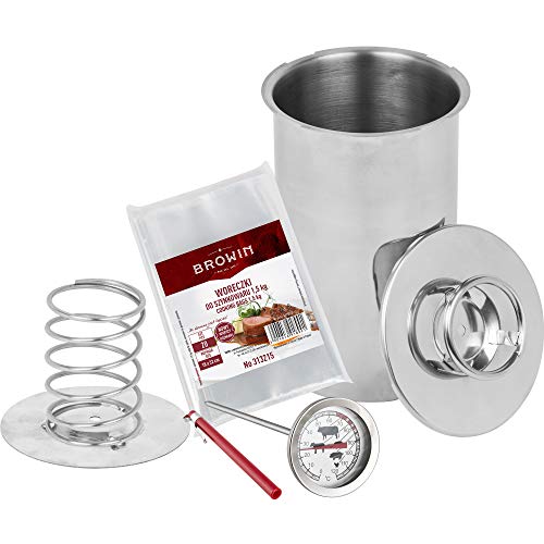 Browin 313115 Hervidor Inoxidable jamonero, 1,5 kg, Color Plateado, Juego de termómetro para cocinar y Bolsas para Hacer Cortes caseros de 11 x 11 x 18 cm, Acero, plata Browin 313115 Hervidor Inoxidable jamonero, 1,5 kg, Color Plateado, Juego de termómetro para cocinar y Bolsas para Hacer Cortes caseros de 11 x 11 x 18 cm, Acero, plata
