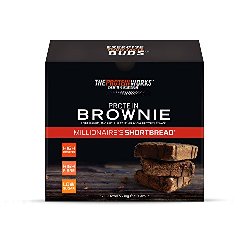 Brownies Proteicos | Alto en Proteínas, Snack Bajo en Azúcar | Alto en Figra | THE PROTEIN WORKS | Galleta Millionaire's - Chocolate y Caramelo | Caja de 12