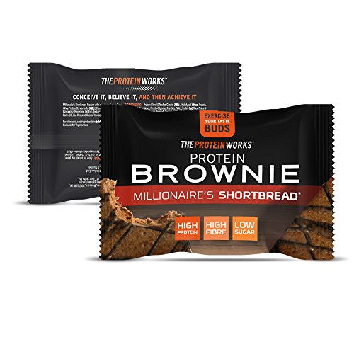 Brownies Proteicos | Alto en Proteínas, Snack Bajo en Azúcar | Alto en Figra | THE PROTEIN WORKS | Galleta Millionaire's - Chocolate y Caramelo | Caja de 12