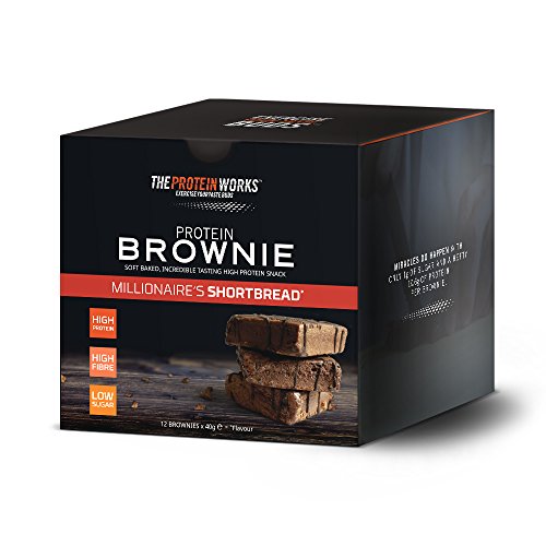 Brownies Proteicos | Alto en Proteínas, Snack Bajo en Azúcar | Alto en Figra | THE PROTEIN WORKS | Galleta Millionaire's - Chocolate y Caramelo | Caja de 12