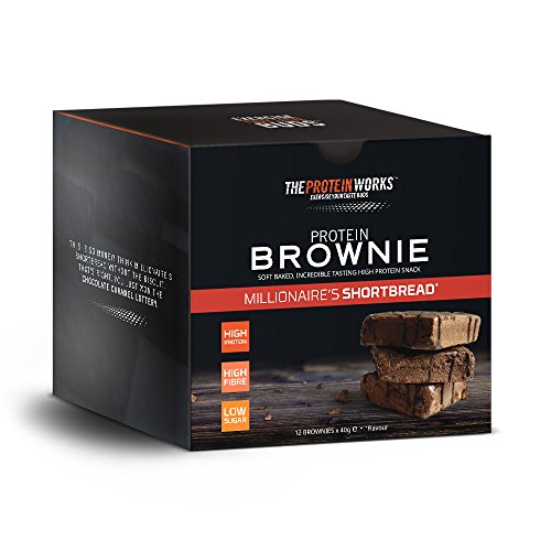 Brownies Proteicos | Alto en Proteínas, Snack Bajo en Azúcar | Alto en Figra | THE PROTEIN WORKS | Galleta Millionaire's - Chocolate y Caramelo | Caja de 12