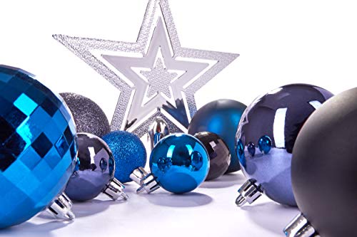 BRUBAKER Juego de 50 Piezas de Bolas de Navidad con Tapa de árbol - Decoraciones de árbol de Navidad en Negro, púrpura y Azul BRUBAKER Juego de 50 Piezas de Bolas de Navidad con Tapa de árbol - Decoraciones de árbol de Navidad en Negro, púrpura y Azul