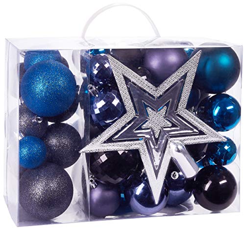 BRUBAKER Juego de 50 Piezas de Bolas de Navidad con Tapa de árbol - Decoraciones de árbol de Navidad en Negro, púrpura y Azul BRUBAKER Juego de 50 Piezas de Bolas de Navidad con Tapa de árbol - Decoraciones de árbol de Navidad en Negro, púrpura y Azul