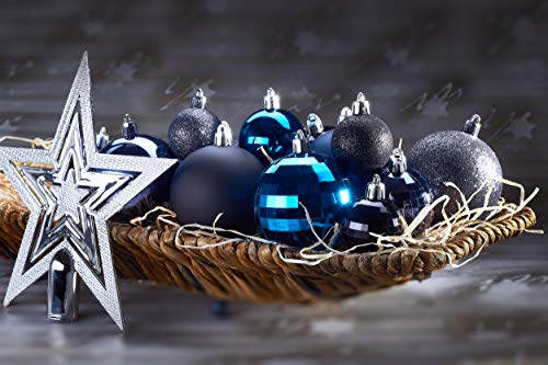 BRUBAKER Juego de 50 Piezas de Bolas de Navidad con Tapa de árbol - Decoraciones de árbol de Navidad en Negro, púrpura y Azul