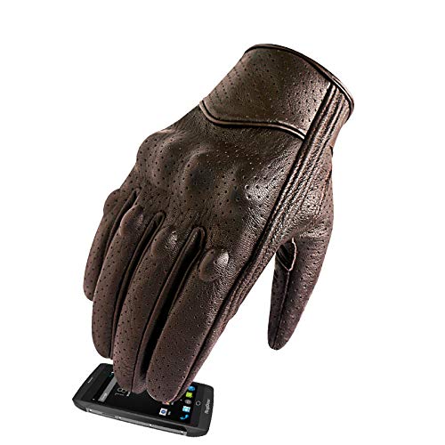 Bruce Dillon Guantes de Moto con Pantalla táctil Guantes de Cuero para Hombre Guantes de Moto de Carreras Guantes de Moto Guantes de Moto - Marrón Perforado X XXL X