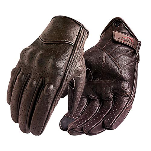 Bruce Dillon Guantes de Moto con Pantalla táctil Guantes de Cuero para Hombre Guantes de Moto de Carreras Guantes de Moto Guantes de Moto - Marrón Perforado X XXL X