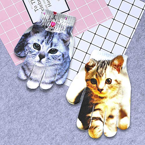 Bruce Dillon Guantes para niños con diseño de animales de punto, gatito, mascotas y niños, bonitos guantes de invierno – EX A1