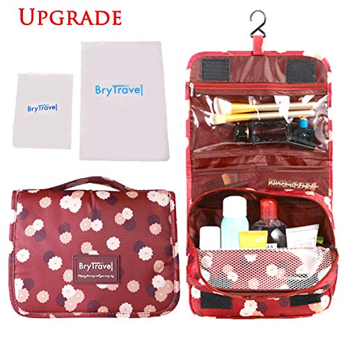 BryTravel Neceser para Colgar Viaje Bolsa de tocador, Upgraded Bolso Cosmético Impermeable de Gran Capacidad, multifunción Bolsa de Maquillaje Cosméticos Lavado de Viaje Bolsa (Roja Flor)