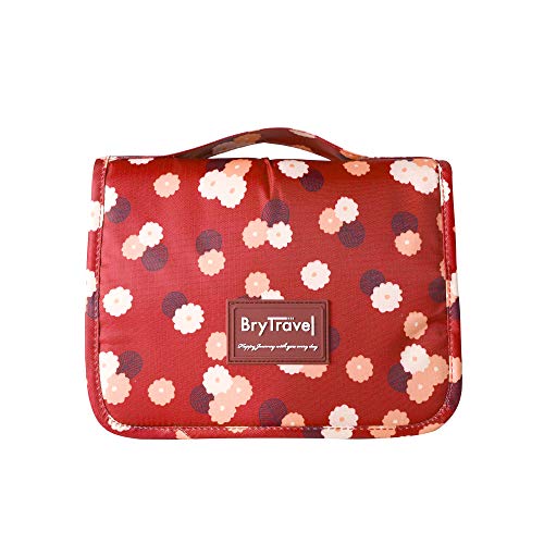 BryTravel Neceser para Colgar Viaje Bolsa de tocador, Upgraded Bolso Cosmético Impermeable de Gran Capacidad, multifunción Bolsa de Maquillaje Cosméticos Lavado de Viaje Bolsa (Roja Flor)