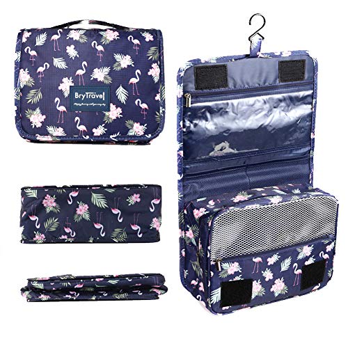 BryTravel Neceser para Colgar Viaje Bolsa de tocador, Upgraded Bolso Cosmético Impermeable de Gran Capacidad, multifunción Bolsa de Maquillaje Cosméticos Lavado de Viaje Bolsa (Azul Flamingo)