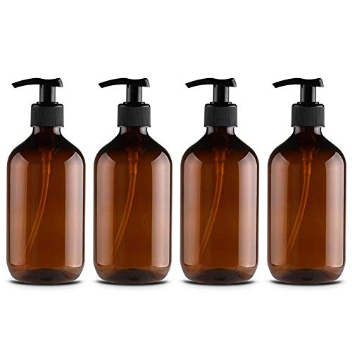 BSMEAN 4PCS 500ml Soap Dispenser Bottles, Empty Pump Bottles Refillable Dispensing Containers for Body Wash Liquid Shampoo Hand Soap DIY Lotion, Brown