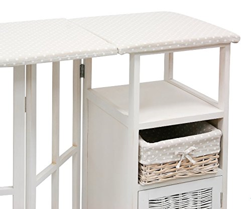 BUAR ARTESANOS Planchero DUERO Mueble para Planchar Mimbre y Madera Blanco (40/110x36x87 cm.)
