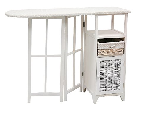 BUAR ARTESANOS Planchero DUERO Mueble para Planchar Mimbre y Madera Blanco (40/110x36x87 cm.)