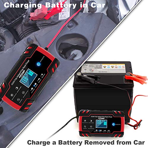 BUDDYGO Cargador de Batería, Cargador de Bateria Coche Moto 12V/24V Full Automático Inteligente Mantenimiento de Batería con Pantalla LCD y Múltiples Protecciones para Automóviles, Motos BUDDYGO Cargador de Batería, Cargador de Bateria Coche Moto 12V/24V Full Automático Inteligente Mantenimiento de Batería con Pantalla LCD y Múltiples Protecciones para Automóviles, Motos